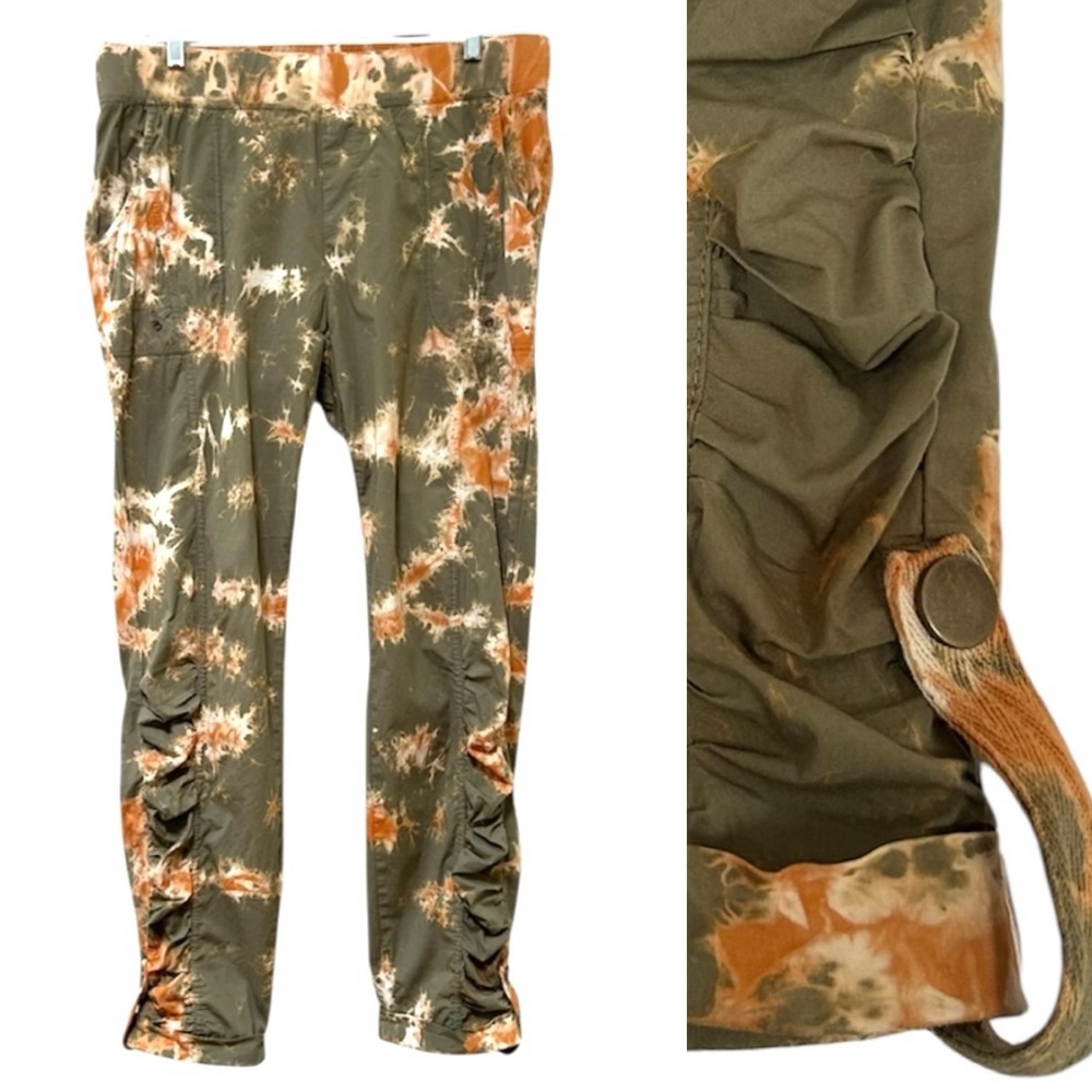 XCVI Mimir RelaxedTie Dye Pants Ruched Roll Tab Ankle Army Green Orange Size XL